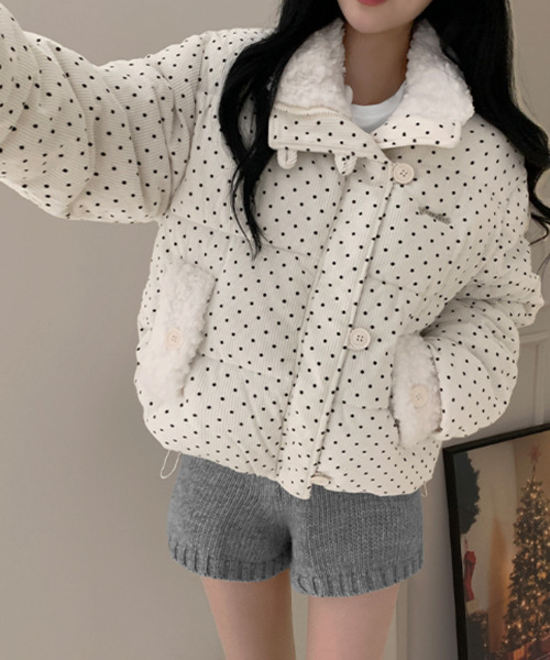 セール】ドット柄 ボア ショート中綿ジャケット（ダウンジャケット