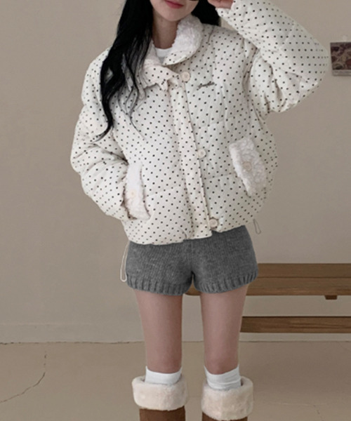 セール】ドット柄 ボア ショート中綿ジャケット（ダウンジャケット