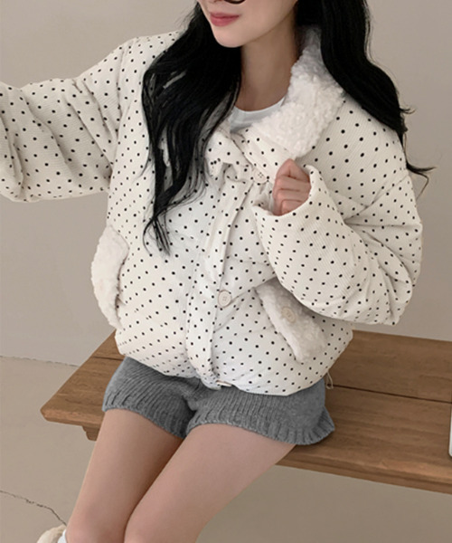 セール】ドット柄 ボア ショート中綿ジャケット（ダウンジャケット