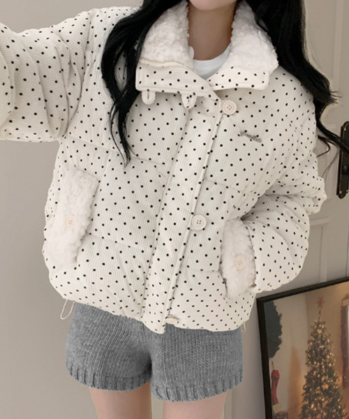 ドット柄 ボア ショート中綿ジャケット（ダウンジャケット/コート