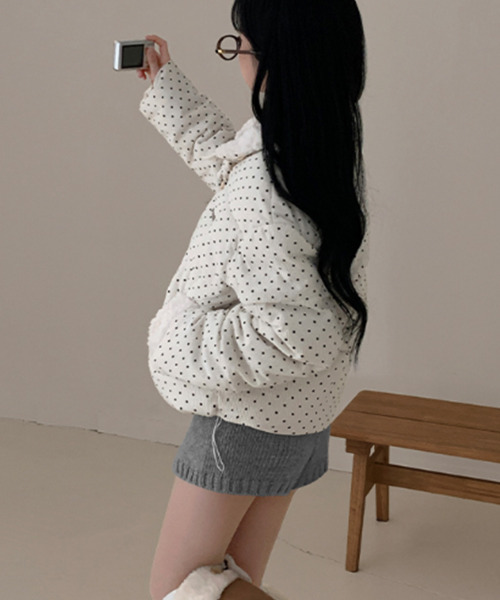 セール】ドット柄 ボア ショート中綿ジャケット（ダウンジャケット