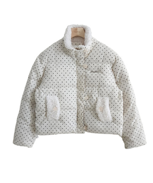 ドット柄 ボア ショート中綿ジャケット（ダウンジャケット/コート