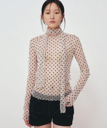 DOT MESH SCARF TOP_BEIGE