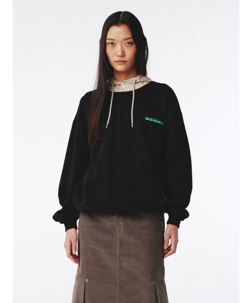 Logo ALVY Hoodie UNISEX Black Beige（パーカー）｜Kijun（キジュン