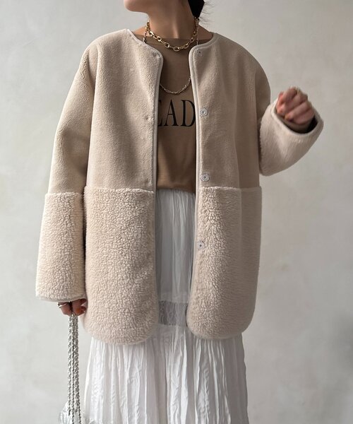 DouDou(ドゥドゥ)の「【WEB限定】リバーシブルフェイクムートンコート(その他アウター・レディース・グレイッシュベージュ/チャコールグレー・FREE)」の18枚目の写真