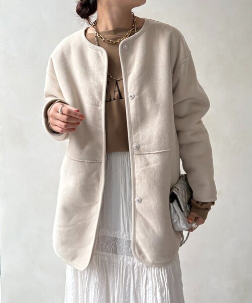 DouDou(ドゥドゥ)の「【WEB限定】リバーシブルフェイクムートンコート(その他アウター・レディース・グレイッシュベージュ/チャコールグレー・FREE)」の20枚目の写真