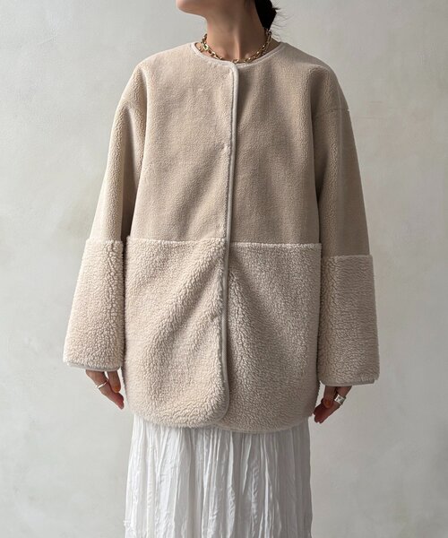 DouDou(ドゥドゥ)の「【WEB限定】リバーシブルフェイクムートンコート(その他アウター・レディース・グレイッシュベージュ/チャコールグレー・FREE)」の22枚目の写真