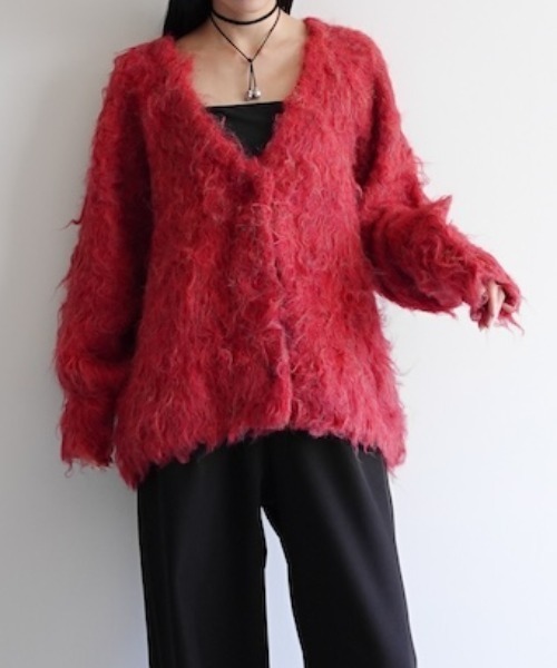 sahara（サハラ）の「Carl Shaggy Knit Cardigan/カールシャギーニットカーディガン（カーディガン/ボレロ・レディース・アイボリー/ライトブルー/ブラウン/レッド・FREE）」の4枚目の写真