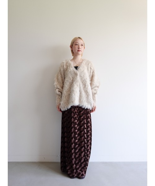 sahara（サハラ）の「Carl Shaggy Knit Cardigan/カールシャギーニットカーディガン（カーディガン/ボレロ・レディース・アイボリー/ライトブルー/ブラウン/レッド・FREE）」の9枚目の写真
