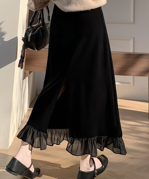 BANNER SELECT(バナーセレクト)の「バックスリットフリル切替ベロアスカート(スカート・レディース・モカ/ブラック・M/L)」の12枚目の写真