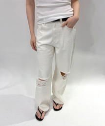 ディストレスドピンタックデニム WHITE
