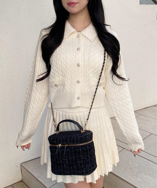 INGNI（イング）の「フェザー襟ケーブルニットカーディガン＋ニットスカパン／セット（カーディガン/ボレロ・レディース・ネイビー系9/グレー系9/ホワイト系1・M）」の7枚目の写真