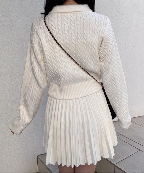 INGNI（イング）の「フェザー襟ケーブルニットカーディガン＋ニットスカパン／セット（カーディガン/ボレロ・レディース・ネイビー系9/グレー系9/ホワイト系1・M）」の9枚目の写真