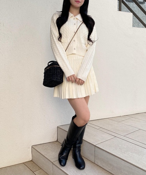 INGNI（イング）の「フェザー襟ケーブルニットカーディガン＋ニットスカパン／セット（カーディガン/ボレロ・レディース・ネイビー系9/グレー系9/ホワイト系1・M）」の10枚目の写真