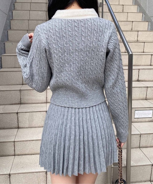 INGNI（イング）の「フェザー襟ケーブルニットカーディガン＋ニットスカパン／セット（カーディガン/ボレロ・レディース・ネイビー系9/グレー系9/ホワイト系1・M）」の18枚目の写真