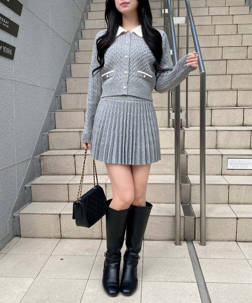 INGNI（イング）の「フェザー襟ケーブルニットカーディガン＋ニットスカパン／セット（カーディガン/ボレロ・レディース・ネイビー系9/グレー系9/ホワイト系1・M）」の19枚目の写真