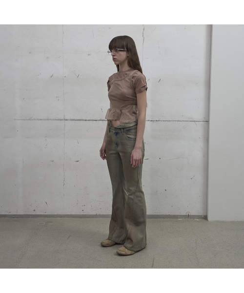 LCDC TM(エルシーディーシーティーエム)の「CUT-OUT WAIST WASHED DENIM (SAND GREY)(デニムパンツ・レディース・サンドグレー・SMALL/MEDIUM)」の2枚目の写真