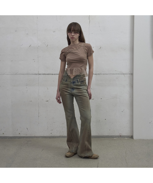 LCDC TM(エルシーディーシーティーエム)の「CUT-OUT WAIST WASHED DENIM (SAND GREY)(デニムパンツ・レディース・サンドグレー・SMALL/MEDIUM)」の4枚目の写真