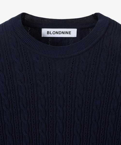 BLOND9(ブロンドナイン)の「ケーブルパンチング半袖ラウンドニット_ネイビー(ニット/セーター・メンズ・その他・LARGE/MEDIUM/X-LARGE)」の2枚目の写真