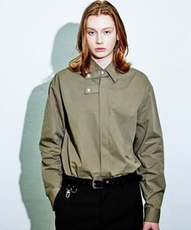 S SY（エスエスワイ）の「(オーガニックコットン) カラー ストラップ リラックスフィット シャツ ブラウン カーキ（シャツ/ブラウス）」