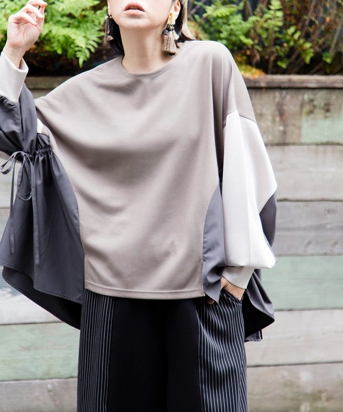 OSMOSIS(オズモーシス)の「サイドギャザープルオーバー(Tシャツ/カットソー・レディース・グレイッシュベージュ/グリーン/ブラック・ONE SIZE)」の9枚目の写真