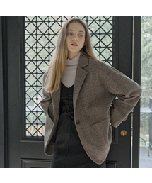 Check Herringbone Oversize Jacket - LIGHT GREY