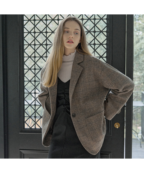 AVANT-G(アバン)の「Check Herringbone Oversize Jacket - LIGHT GREY(テーラードジャケット・レディース・ライトグレー/ブラック/ブラウン・FREE)」の3枚目の写真