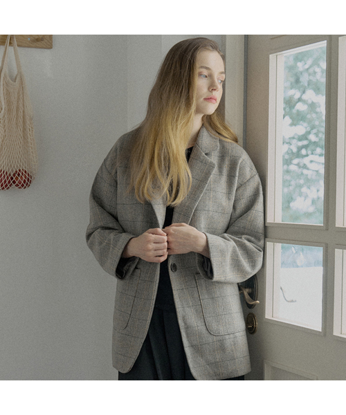 AVANT-G(アバン)の「Check Herringbone Oversize Jacket - LIGHT GREY(テーラードジャケット・レディース・ライトグレー/ブラック/ブラウン・FREE)」の1枚目の写真