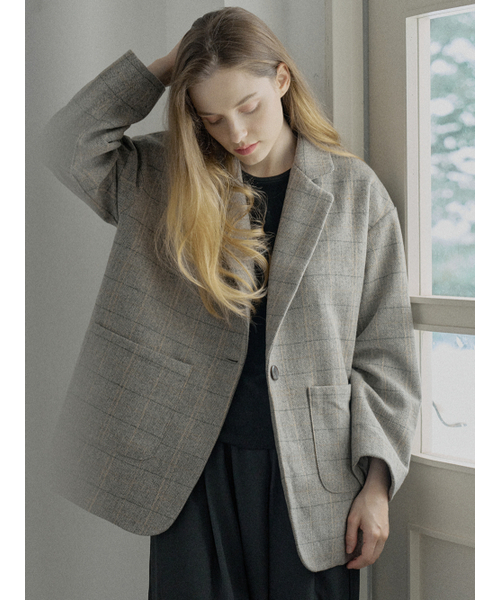 AVANT-G(アバン)の「Check Herringbone Oversize Jacket - LIGHT GREY(テーラードジャケット・レディース・ライトグレー/ブラック/ブラウン・FREE)」の4枚目の写真