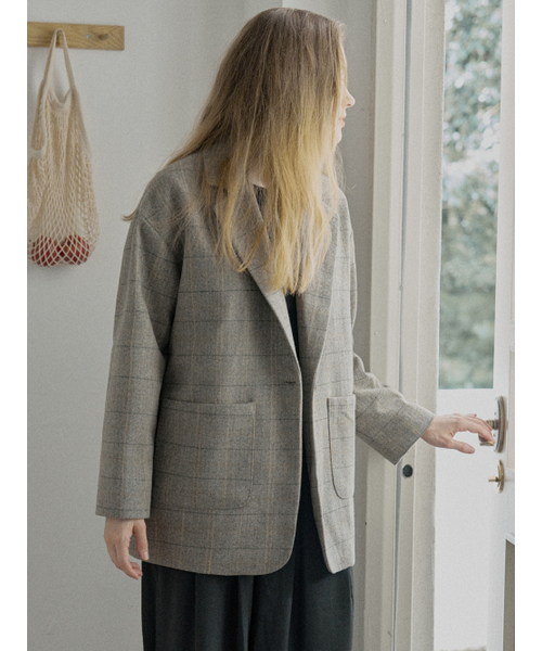 AVANT-G(アバン)の「Check Herringbone Oversize Jacket - LIGHT GREY(テーラードジャケット・レディース・ライトグレー/ブラック/ブラウン・FREE)」の5枚目の写真
