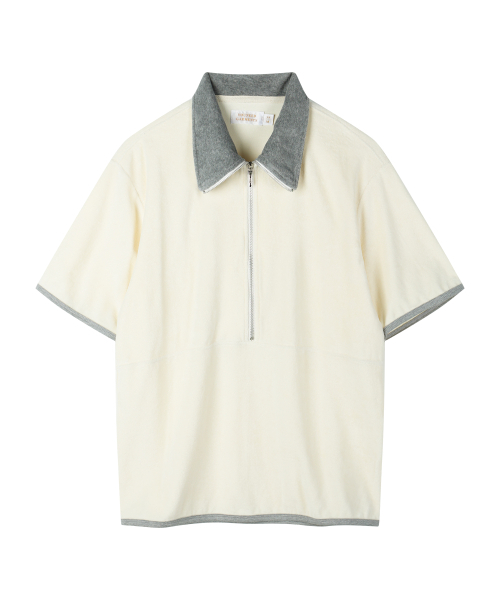 Terry Half Zip Polo Turtleneck (Cream)