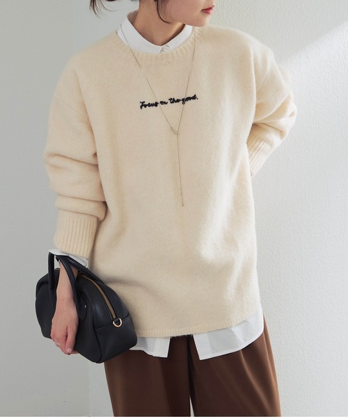 PUAL CE CIN(ピュアルセシン)の「ロゴ刺繍ニットプルオーバー(ニット/セーター・レディース・ネイビー/レッド/アイボリー・FREE)」の16枚目の写真