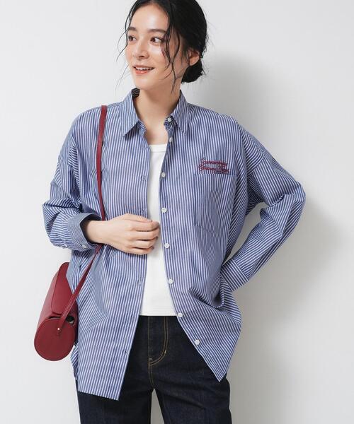 Dessin(デッサン)の「【洗える】刺繍ロゴ入りオーバーシャツ(シャツ/ブラウス・レディース・ブルー系2/ホワイト系/サックスブルー・01/02)」の9枚目の写真