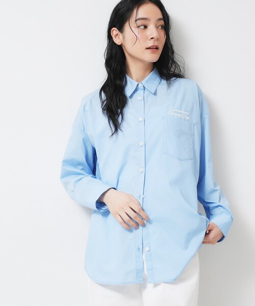 Dessin(デッサン)の「【洗える】刺繍ロゴ入りオーバーシャツ(シャツ/ブラウス・レディース・ブルー系2/ホワイト系/サックスブルー・01/02)」の13枚目の写真
