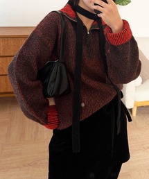 two-tone half-zip knit pullover / 配色ハーフジップニット