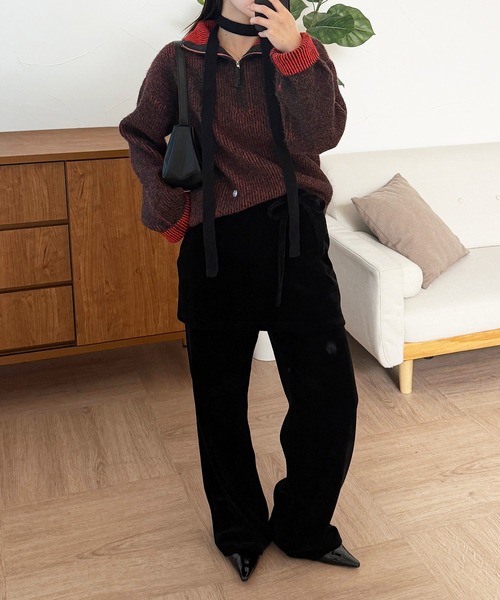 MUHET(ミュエータ)の「two-tone half-zip knit pullover / 配色ハーフジップニット(ニット/セーター・レディース・ベージュ/ネイビー/チャコールグレー・FREE)」の19枚目の写真