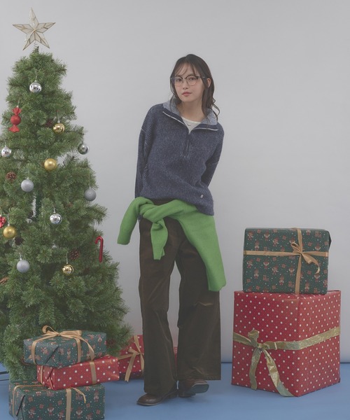 MUHET(ミュエータ)の「two-tone half-zip knit pullover / 配色ハーフジップニット(ニット/セーター・レディース・ベージュ/ネイビー/チャコールグレー・FREE)」の14枚目の写真