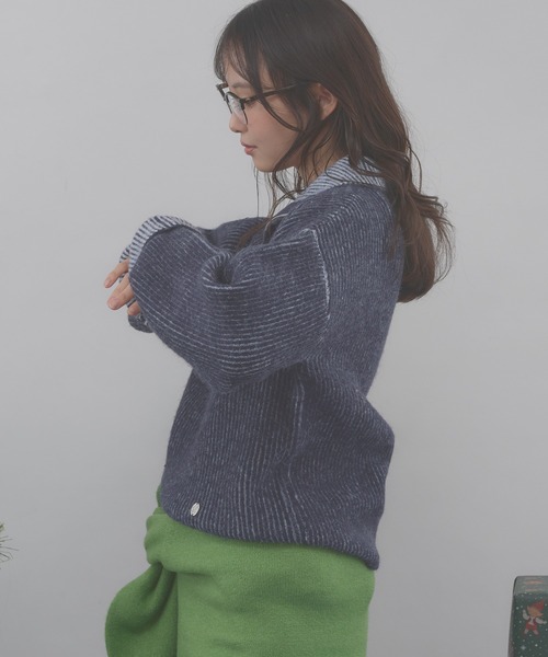 MUHET(ミュエータ)の「two-tone half-zip knit pullover / 配色ハーフジップニット(ニット/セーター・レディース・ベージュ/ネイビー/チャコールグレー・FREE)」の12枚目の写真