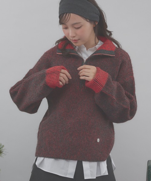 MUHET(ミュエータ)の「two-tone half-zip knit pullover / 配色ハーフジップニット(ニット/セーター・レディース・ベージュ/ネイビー/チャコールグレー・FREE)」の21枚目の写真