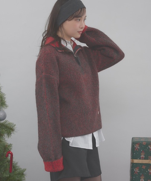 MUHET(ミュエータ)の「two-tone half-zip knit pullover / 配色ハーフジップニット(ニット/セーター・レディース・ベージュ/ネイビー/チャコールグレー・FREE)」の22枚目の写真