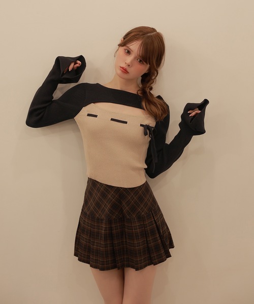 M DOLLY(エムドリー)の「*M DOLLY original* bicolor ribbon luna knit tops/バイカラーリボンルナニットトップス(ニット/セーター・レディース・ベージュ/ブラック・FREE)」の4枚目の写真