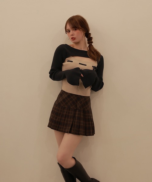 M DOLLY(エムドリー)の「*M DOLLY original* bicolor ribbon luna knit tops/バイカラーリボンルナニットトップス(ニット/セーター・レディース・ベージュ/ブラック・FREE)」の5枚目の写真