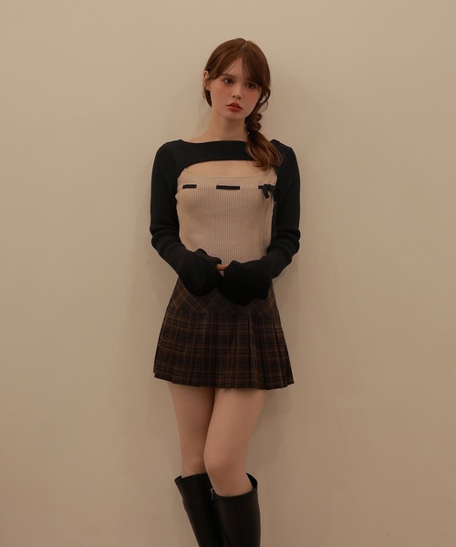 M DOLLY(エムドリー)の「*M DOLLY original* bicolor ribbon luna knit tops/バイカラーリボンルナニットトップス(ニット/セーター・レディース・ベージュ/ブラック・FREE)」の6枚目の写真