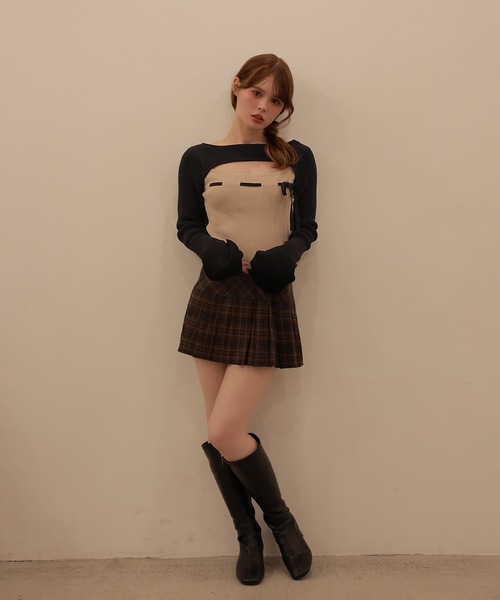 M DOLLY(エムドリー)の「*M DOLLY original* bicolor ribbon luna knit tops/バイカラーリボンルナニットトップス(ニット/セーター・レディース・ベージュ/ブラック・FREE)」の7枚目の写真