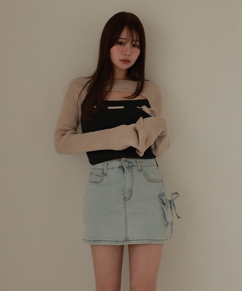 M DOLLY(エムドリー)の「*M DOLLY original* bicolor ribbon luna knit tops/バイカラーリボンルナニットトップス(ニット/セーター・レディース・ベージュ/ブラック・FREE)」の8枚目の写真
