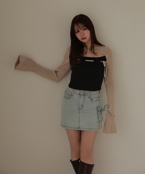 M DOLLY(エムドリー)の「*M DOLLY original* bicolor ribbon luna knit tops/バイカラーリボンルナニットトップス(ニット/セーター・レディース・ベージュ/ブラック・FREE)」の10枚目の写真