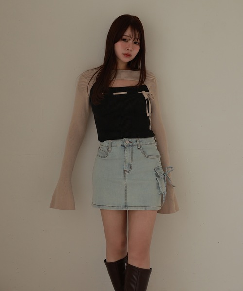 M DOLLY(エムドリー)の「*M DOLLY original* bicolor ribbon luna knit tops/バイカラーリボンルナニットトップス(ニット/セーター・レディース・ベージュ/ブラック・FREE)」の11枚目の写真