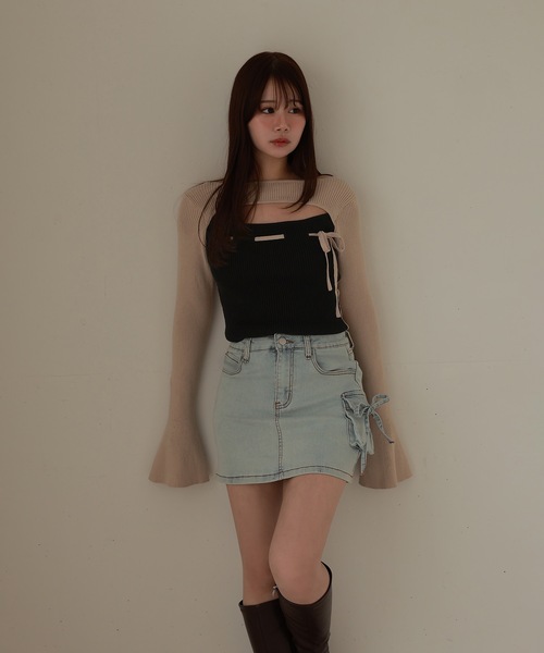 M DOLLY(エムドリー)の「*M DOLLY original* bicolor ribbon luna knit tops/バイカラーリボンルナニットトップス(ニット/セーター・レディース・ベージュ/ブラック・FREE)」の12枚目の写真