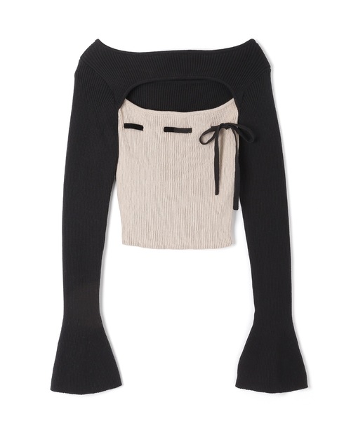 M DOLLY(エムドリー)の「*M DOLLY original* bicolor ribbon luna knit tops/バイカラーリボンルナニットトップス(ニット/セーター・レディース・ベージュ/ブラック・FREE)」の14枚目の写真