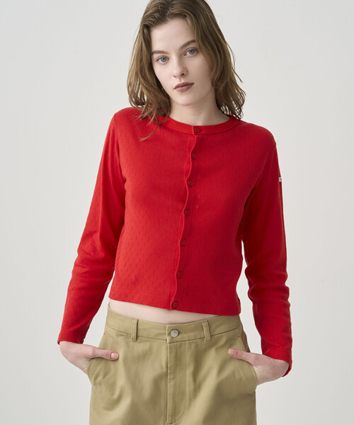 ORCIVAL（オーシバル）の「ORCIVAL | パターンメッシュ コットン クルーネックカーディガン WOMEN（カーディガン/ボレロ・レディース・オフホワイト/ブラック/レッド・2/1）」の9枚目の写真